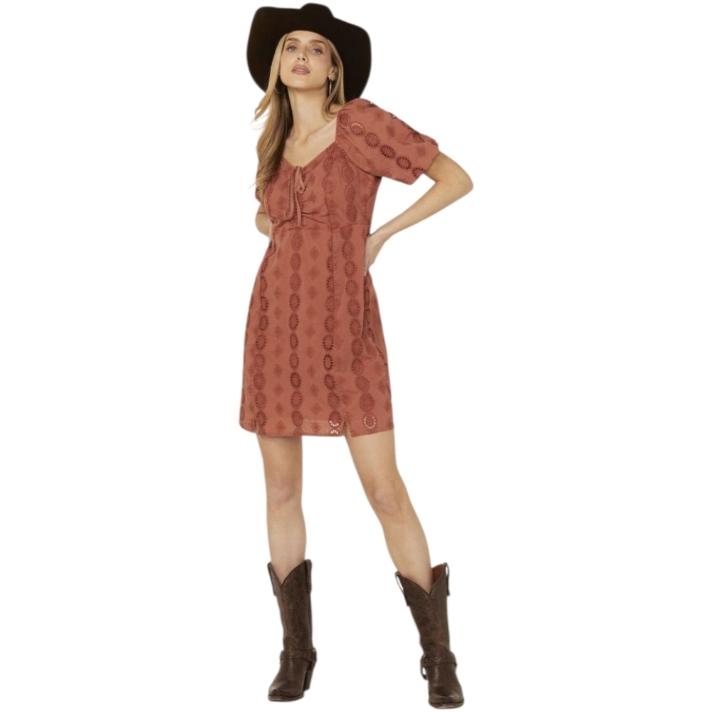 Shyanne Rust Eyelet Mini Dress - Picture 2 of 15